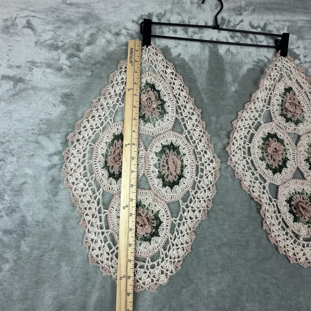 VTG Hand Crochet Doily Set 2 Lace 3D Raised Flowers Diamond 18